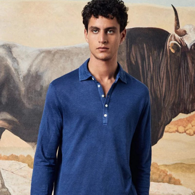 Shop Alpha Massimo Rebecchi Raya Long Sleeves Polo Blue Massaua