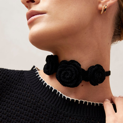 Shop Alohas Fleur Tricot Cotton Necklace In Black