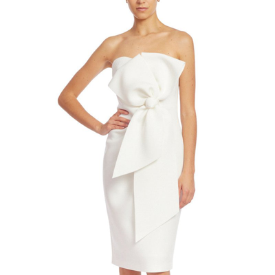 Shop Badgley Mischka Strapless Front Bow Sheath Cocktail Dress In White