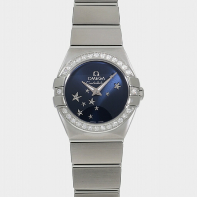 Pre-owned Omega Blue Stainless Steel Constellation 123.15.24.60.03.001 Quartz Women's Wristwatch 24 Mm