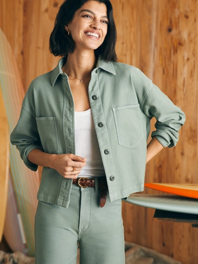 Shop Faherty Stretch Terry Overshirt Jacket In Coastal Sage