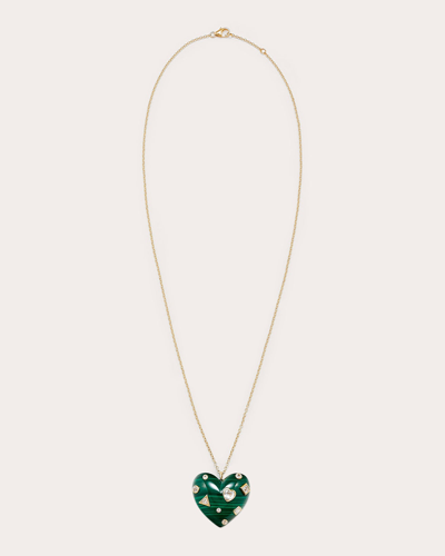 Shop Yvonne Léon Women's Malachite & White Topaz Confetti Heart Pendant Necklace In Green