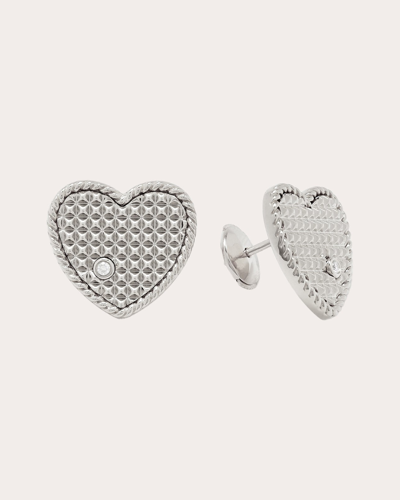 Shop Yvonne Léon Women's Diamond & 9k White Gold Heart Picotti Stud Earrings In Silver