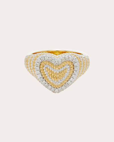 Shop Yvonne Léon Women's Diamond & 9k Two-tone Braided Heart Mini Signet Ring In Gold/silver