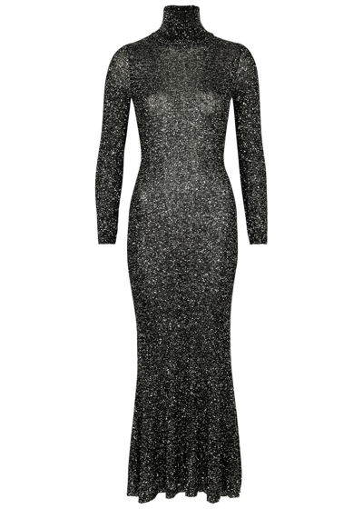 Shop Balenciaga Sequin-embellished Midi Dress In Black And Silver