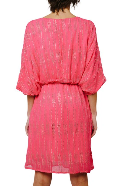 Shop Ciebon Metallic Dot Dolman Sleeve Blouson Dress In Pink