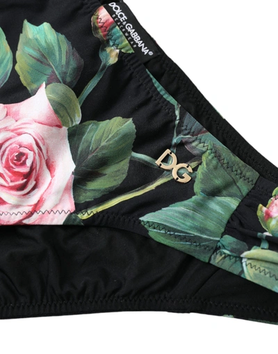 Shop Dolce & Gabbana Chic Floral Print Bikini Women's Bottom In Black