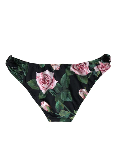 Shop Dolce & Gabbana Chic Floral Print Bikini Women's Bottom In Black