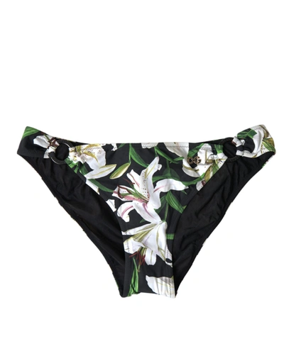 Shop Dolce & Gabbana Elegant Floral Print Bikini Bottoms - Swim In Women's Style In Black