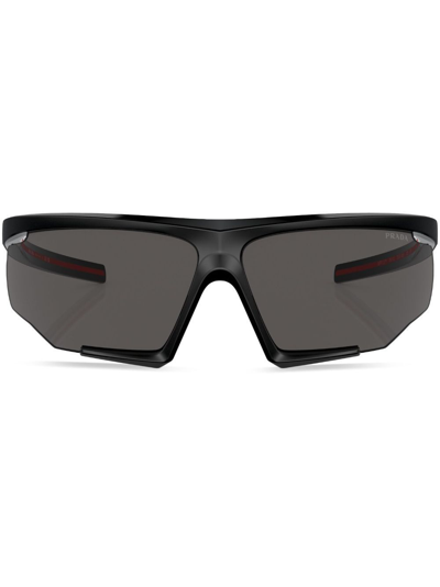 Shop Prada Black Impavid Shield Sunglasses