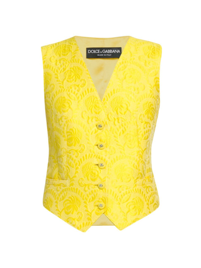 Shop Dolce & Gabbana Women's Floral Embroidered Vest In Giallo