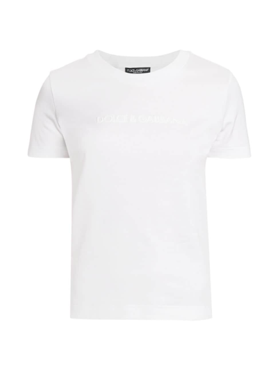 Shop Dolce & Gabbana Women's Tonal Logo Cotton T-shirt In Bianco Naturale