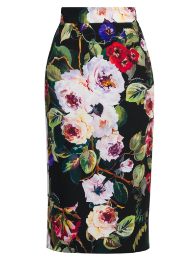 Shop Dolce & Gabbana Women's Floral Pencil Midi-skirt In Roseto Nero