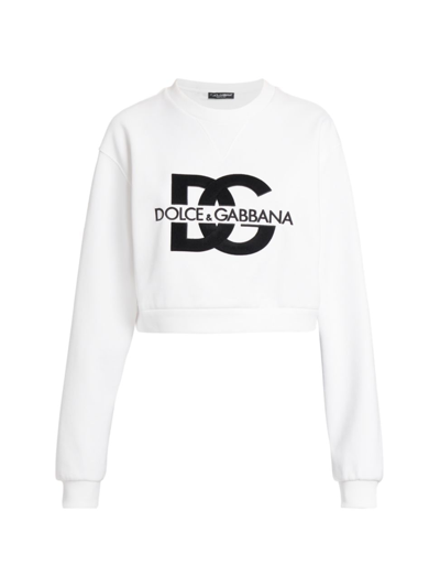 Shop Dolce & Gabbana Women's Dg Logo Crewneck Sweatshirt In Bianco Naturale