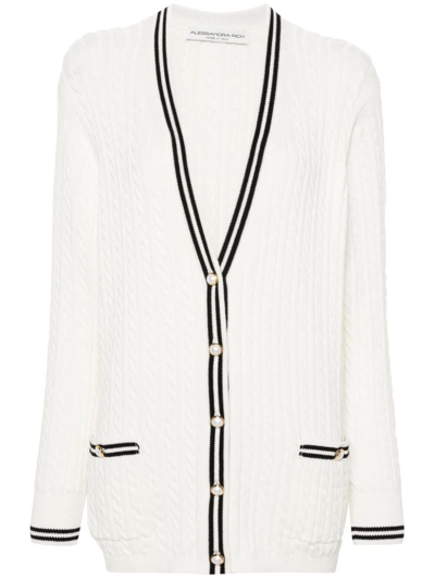 Shop Alessandra Rich Cotton Blend Knitted Cardigan In White