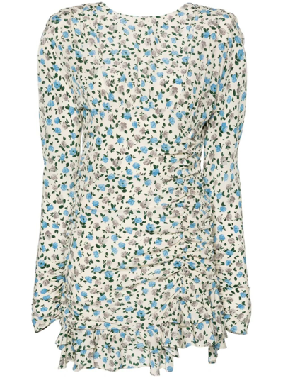 Shop Alessandra Rich Open Back Flower Print Mini Dress In Blue
