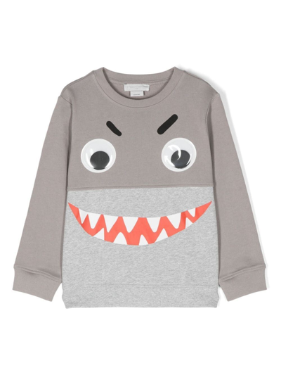 Shop Stella Mccartney Shark Face Crew Neck Sweatshirt In Grey