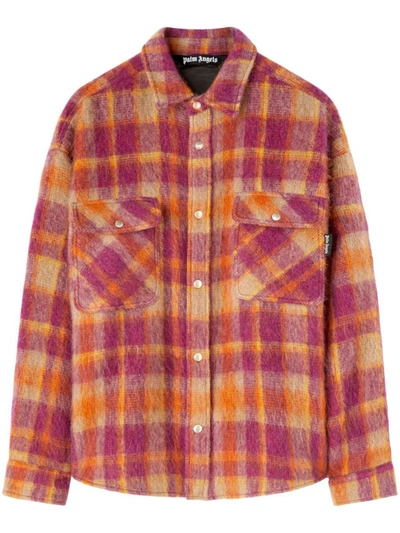Shop Palm Angels Checked Wool Overshirt In Bordeaux