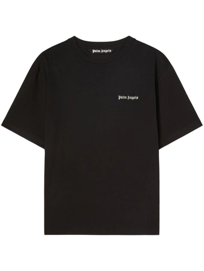 Shop Palm Angels Embroidered Logo Cotton T-shirt In Black