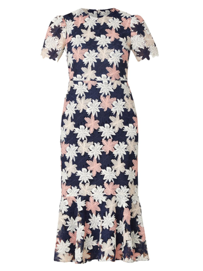 Shop Shoshanna Women's Thompson Floral Midi-dress In Navy Ivory Blush
