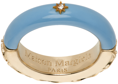 Shop Maison Margiela Gold & Blue Enamel Ring In 961 Gold/blue