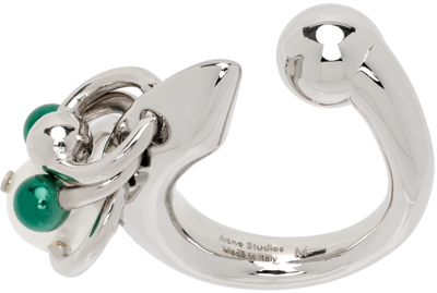 Shop Acne Studios Silver Multi Charm Ring In Ayh Silver/green