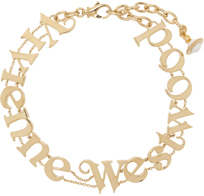 Shop Vivienne Westwood Gold Raimunda Choker In R175 Gold/white Enam