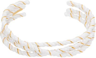 Shop Maison Margiela Gold & White Laces Bracelet In 966 Palladio/white