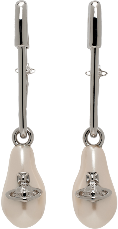 Shop Vivienne Westwood Silver Yael Earrings In P103 Platinum/creamr