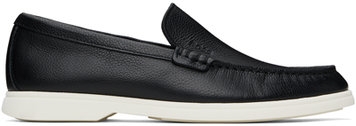 Shop Hugo Boss Black Tumbled-leather Loafers In Black 001