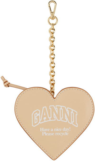 Shop Ganni Beige Funny Heart Coin Pouch In 482 Buttercream