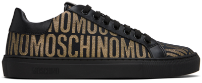 Shop Moschino Black & Gold Allover Logo Sneakers In 00a * Fantasy Color