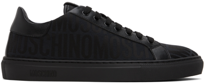Shop Moschino Black Allover Logo Sneakers In 000 * Nero