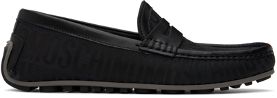 Shop Moschino Black Allover Logo Driving Loafers In 000 * Nero