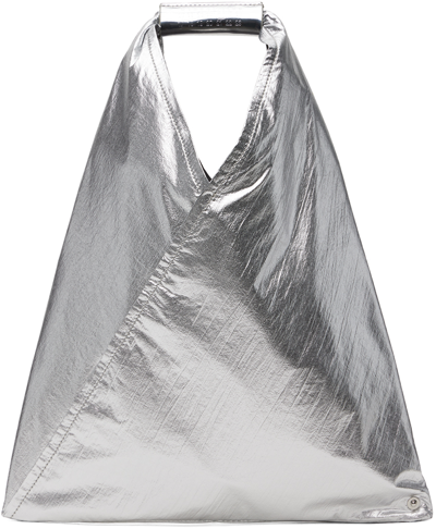 Shop Mm6 Maison Margiela Silver Classic Triangle Small Tote In T9002 Silver
