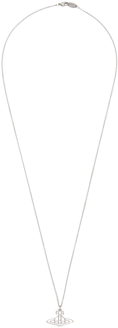 Shop Vivienne Westwood Silver Thin Lines Flat Orb Pendant Necklace In Palladium