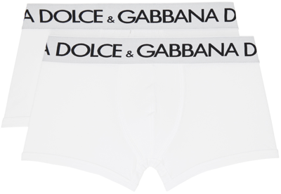 Shop Dolce & Gabbana Two-pack White Boxers In Bianco Ottico