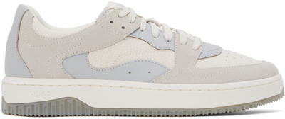 Shop Hugo Beige & Gray Paneled Sneakers In White 100