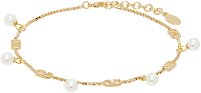 Shop Valentino Gold Vlogo Signature Bracelet In 0o3 Oro 18/cream