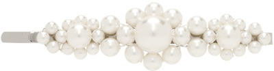 Shop Simone Rocha Silver & White Large Flower Hair Clip In Pearl