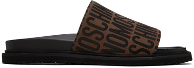 Shop Moschino Brown Logo Slides In 30a * Fantasy Color