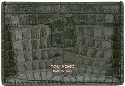 Shop Tom Ford Green Printed Croc Card Holder In Rifle Green