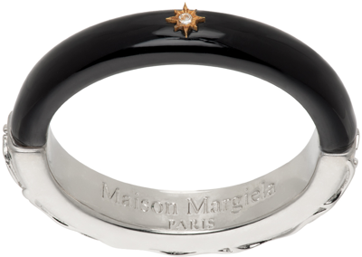 Shop Maison Margiela Silver & Black Enamel Ring In 964 Palladio Buratta