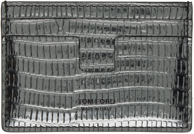 Shop Tom Ford Silver Leather Card Holder In Aluminium