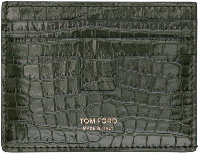 Shop Tom Ford Green Croc-embossed Card Holder In Rifle Green
