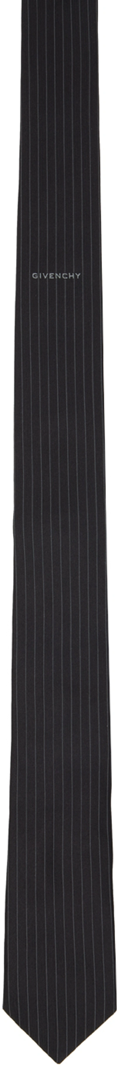 Shop Givenchy Black Micro Stripe & Logo Tie