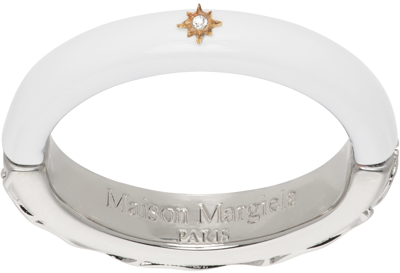Shop Maison Margiela Silver & White Enamel Ring In 962 Palladio Buratta