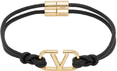 Shop Valentino Black Leather Vlogo Signature Bracelet In Nero