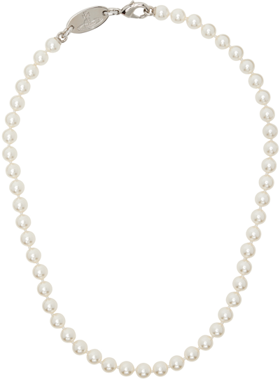 Shop Vivienne Westwood White Stuart Necklace In Platinum