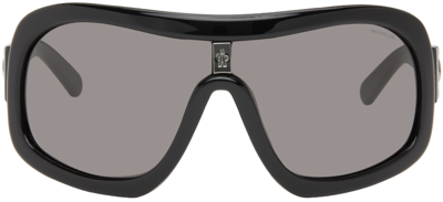 Shop Moncler Black Franconia Sunglasses In 01a Black/smoke